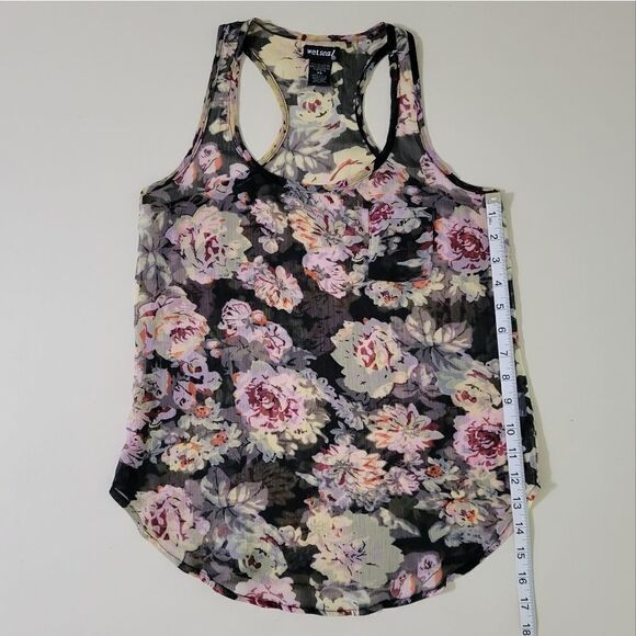 Wet Seal Women's Sheer Floral Racerback Tank Top - Picture 5 of 8